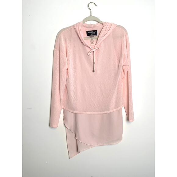 Frank Lyman Sheer Pink Hooded Tunic Top Size Small Athleisure Flowy Feminine - Picture 1 of 8